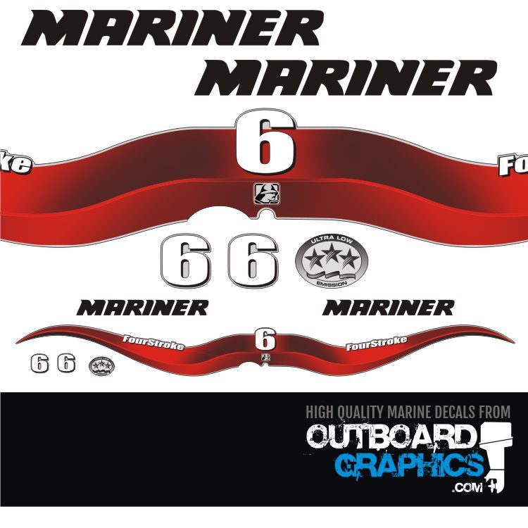 Mariner 6hp 4 stroke outboard decals/sticker kit with EPA decal