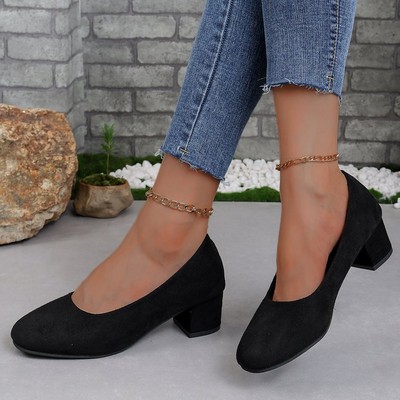 Women Court Shoes Ladies Casual Work Mid Block Heel Office Party Heels Pumps
