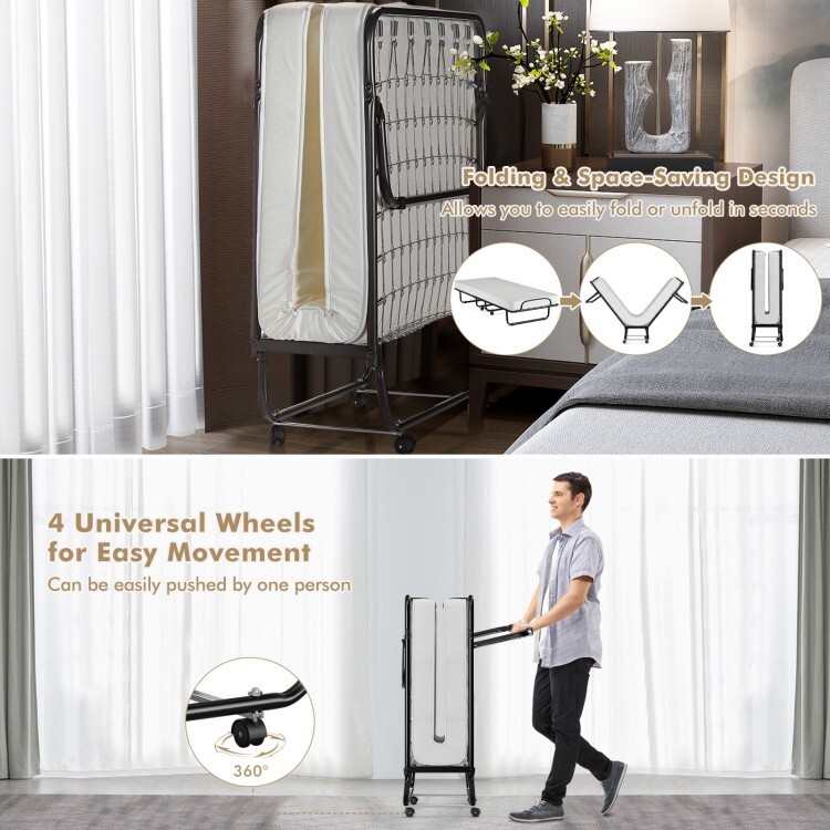 Folding Bed Memory Foam Mattress Rollaway Bed Guest Bed Room Sturdy Metal Frame