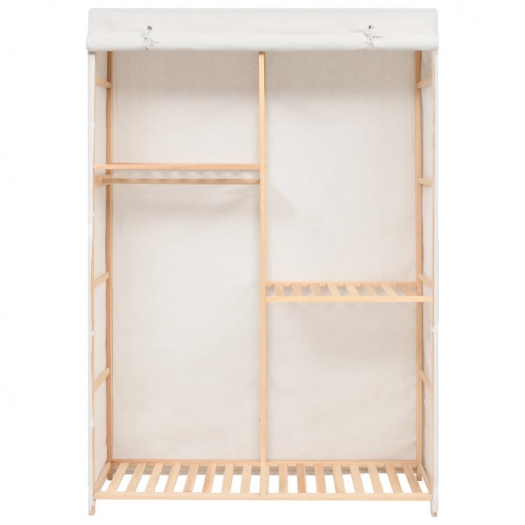 Double Fabric Wardrobe Wooden Frame Shelves Hanging Rail White