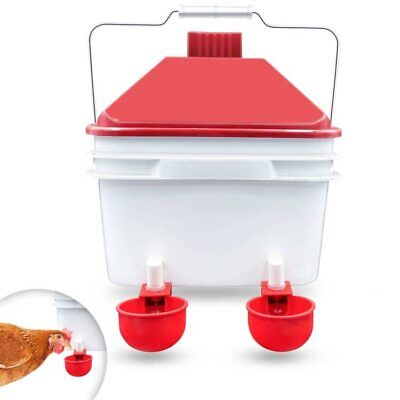 Chicken Waterer 2 Gallons Bucket With 2 Automatic Chicken Water Feeder Cups