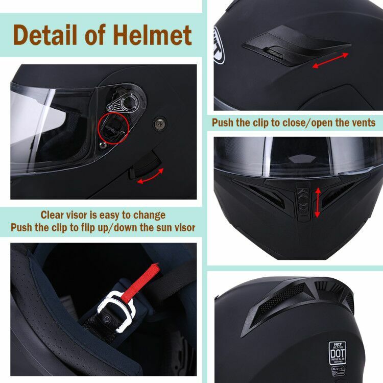 DOT Modular Motorcycle Helmet Full Face Dual Visor Flip Up Moto Helmet + SHIELD
