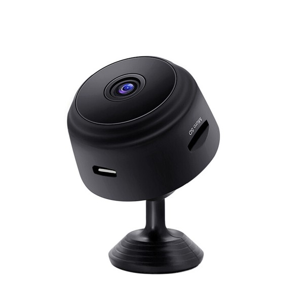 Compact black webcam on stand.