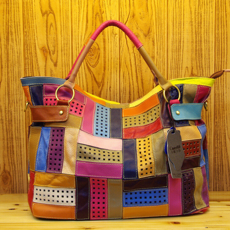Vintage Women's Ethnic Style Multi-Color Handbag Satchel Tote