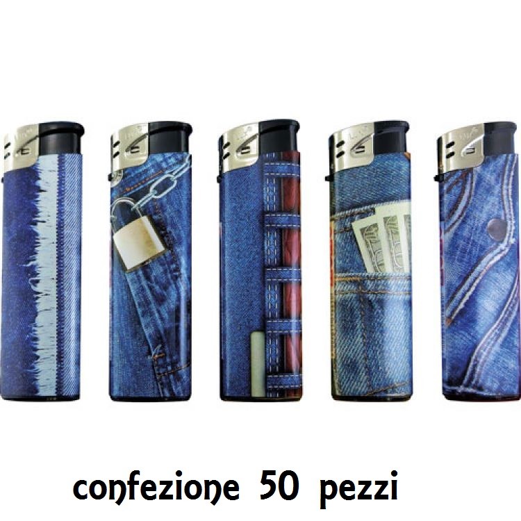 Confezione 50 Accendini Elettronici Ricaricabili Fantasia Jeans dfh