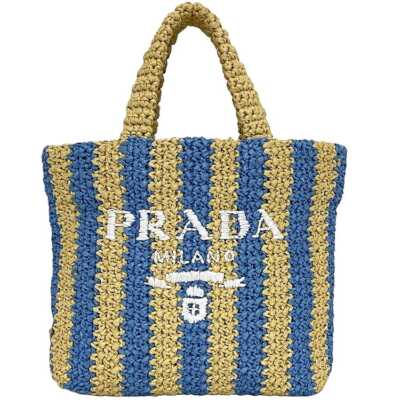 【関税&送料込】Prada Two-Tone Raffia Shopping Bag Tan/White Large raffia and leather shopping bag | PRADA