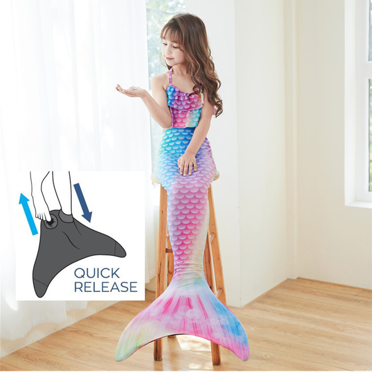Kids Girls Mermaid Tail Swimming Costume Swimmable Monofin Swimwear Beachwear US