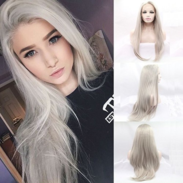 Long Hair Silver Platinum Ash Blonde Lace Front Wig 24 Inch Heat