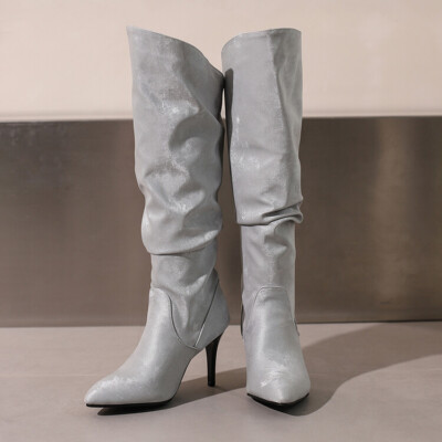 Women's Chic Pointy Toe Stiletto Heel Pull On Knee High Slouchy Boots Shoes IMIC