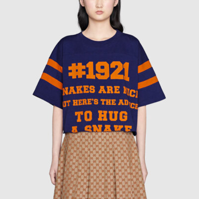 Pre-owned Gucci 1921 /l'aveugle Par Amour' T-shirt 'inchiostro/crop' In Blue/inchiostro/crop