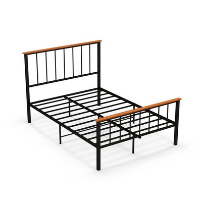 Full Size Bed Frame Bedroom Sturdy Metal Slats Platform W/ Headboard & Footboard