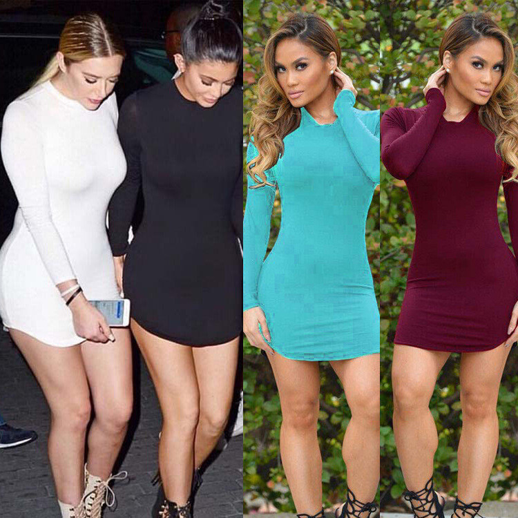 Women Casual Long Sleeve Shirt Dress Tight Irregular Hem Bodycon Mini Club Dress
