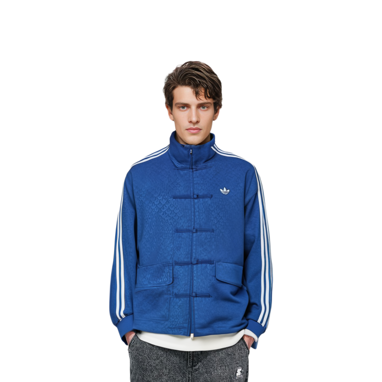 adidas 青 Mサイズ　中国限定 ジャケット フロントボタン付きJC9263 adidas Originals Chinese Tang-Style Satin Striped Jacket