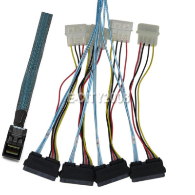 1M Mini SAS SFF-8643 to 4 SAS 29pin SFF-8482 Data Server 12GB/S Cable with Power
