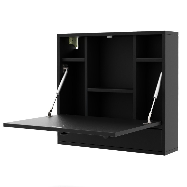 Wall-Mounted Floating Desk Folding Laptop Workstation Table With Storage Cabinet