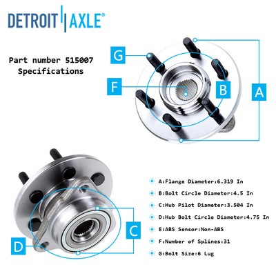 4WD Front Wheel Bearing Hub for 1998 1999 2000 2001 - 2003 Dodge Durango Dakota