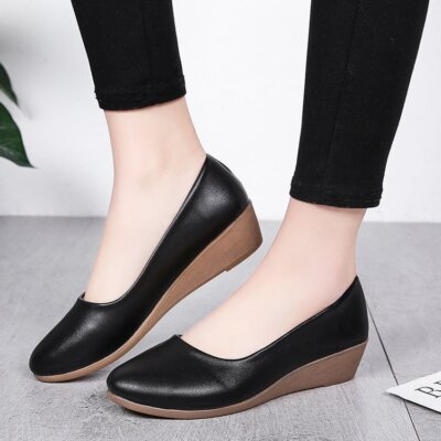 Women Single Shoes Pointed Toe Slope Heel Shoes Comfort Shallow Mouth Work Shoes