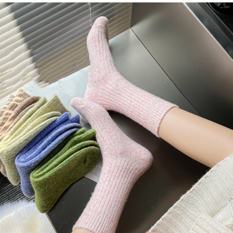 5Pack Wool Crew Knit Cozy Design Thick Casual Classic Color Warm Women Socks 5-9