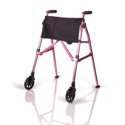 EZ Fold-N-Go Walker, Lightweight Folding 2 Wheel Rolling Walker - Regal Rose