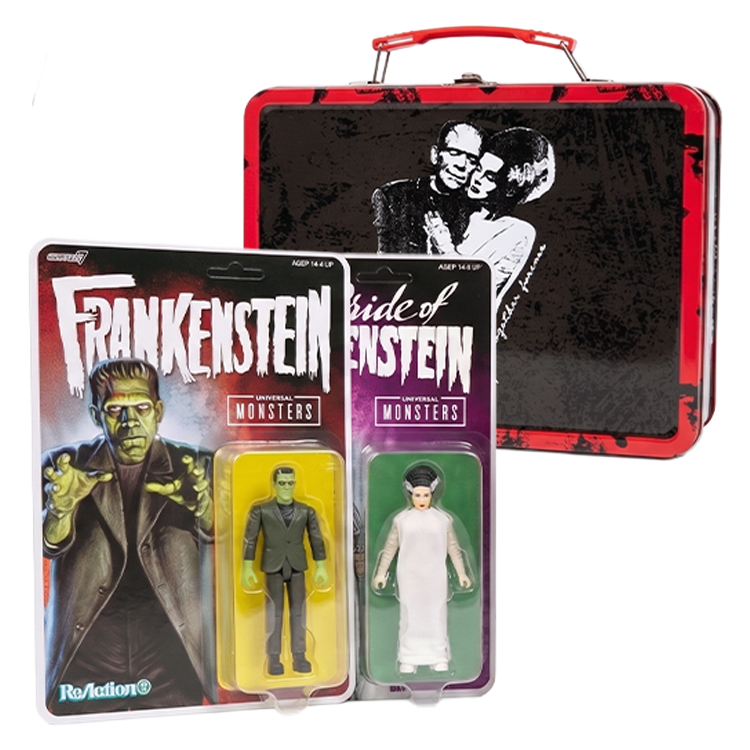 Frankenstein and Bride Universal Monsters ReAction Figure Set with Tin Tote