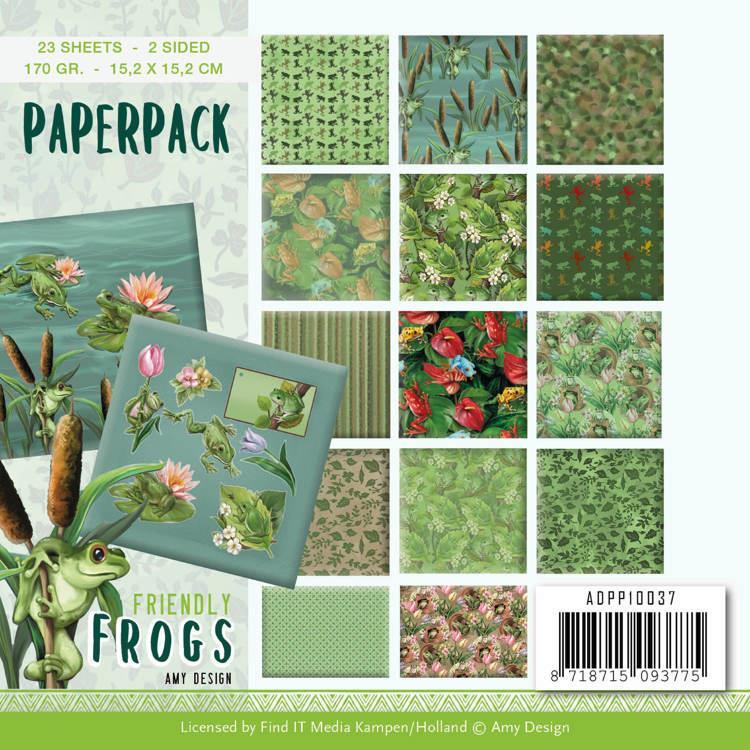 Amy Design Paperpack Papier Set Friendly Frogs / Frösche 23 tlg. 15,2x15,2cm