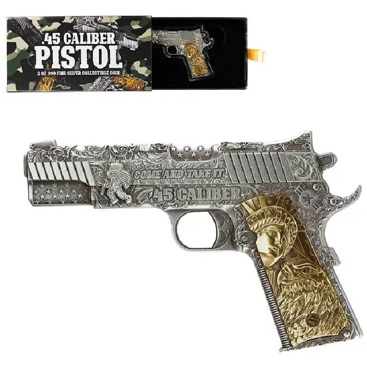 45 Caliber Pistol Handgun 2024 2 oz 10000 CFA Francs Silver