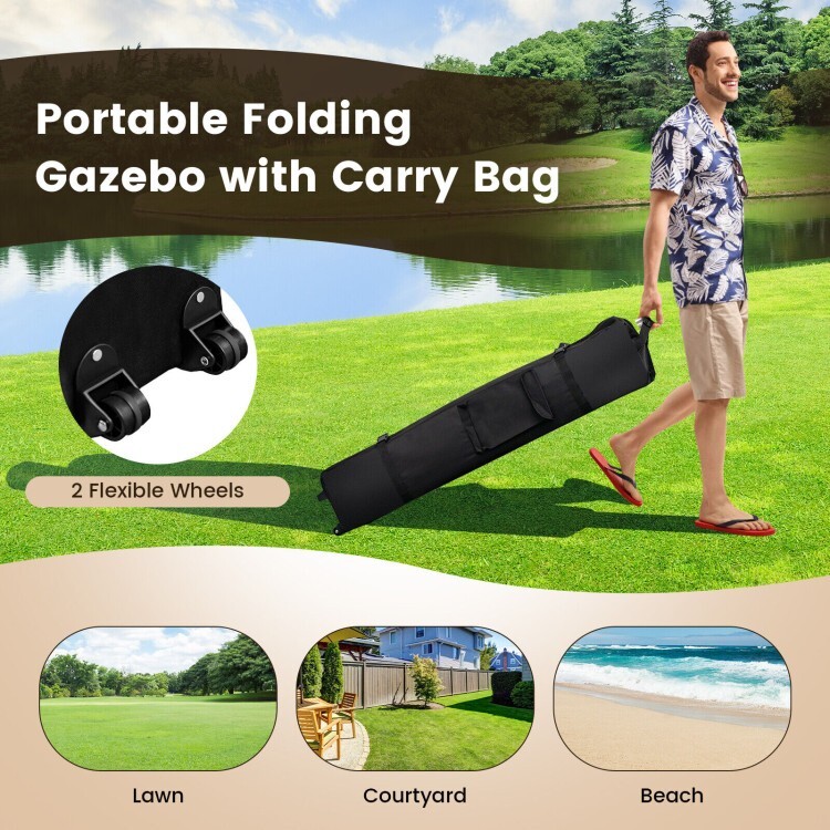13x13 ft Outdoor Pop-up Instant Canopy Gazebo Tent Garden w/Mesh Sidewall Coffee