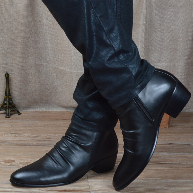 Mens Pleated Leather Pointy Toe Ankle Riding Boots Zipper Cuban Heel Dress Shoes 10 990 324214728199
