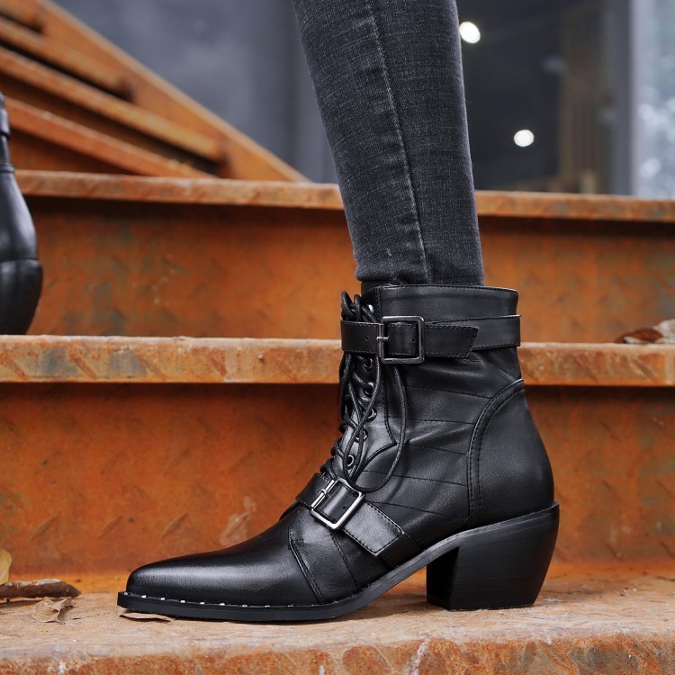 Women's Real Leather Gothic Punk Buckle Boots Pointed Toe Women's Real Leather Gothic Punk Buckle Boots Pointed Toe