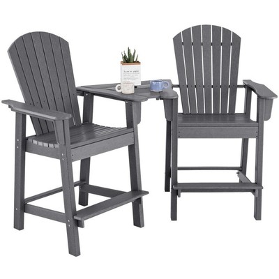2 Pieces HDPE Tall Adirondack Chair Barstool set W/ Middle Connecting Tray Chair