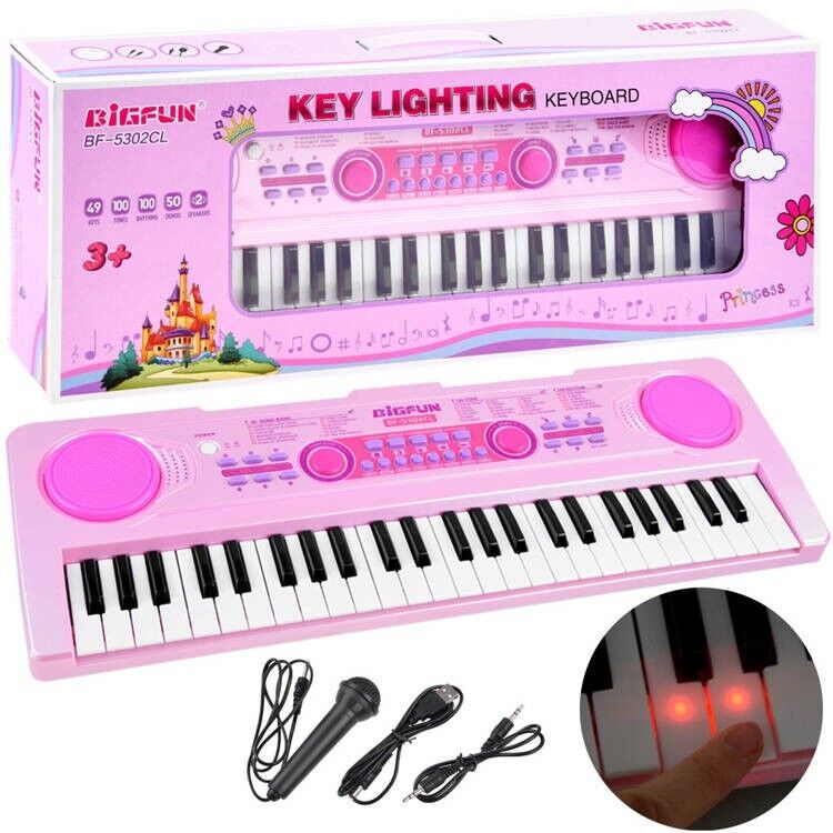 Kinder Piano Keyboard Spielzeug Klavier Musikorgel orgel Mikrofon 49 Tasten ROSA