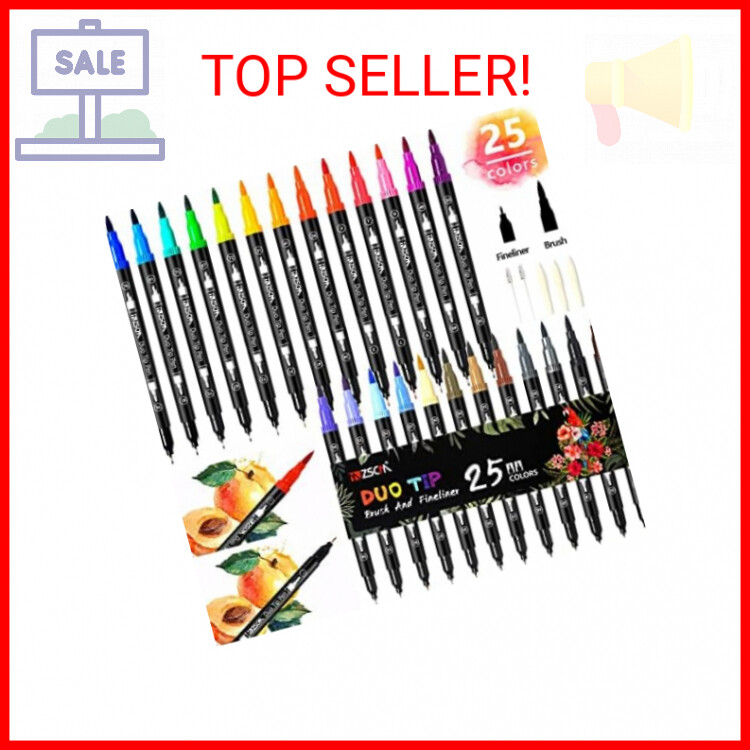 Art Coloring Brush Markers,ZSCM 25 Colors Duo Tip Calligraphy Marker Journal Pen
