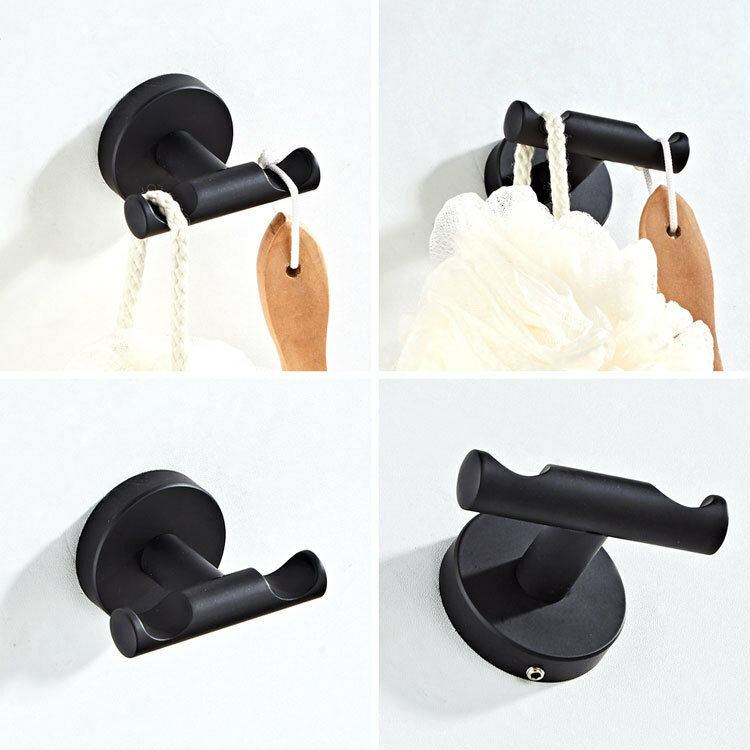 Hooks & Hangers Home & Garden Matte Black Double Towel Hooks Round Base