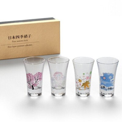 Shun Japan Sake glass Four Seasons Magic Color Changing MARUMO TAKAGI 4 Pieces