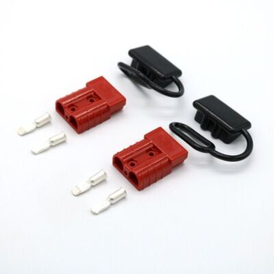 2 x Anderson Style DC Power Cable Connector Red 50A 600V 10-12 AWG + Dust Cap
