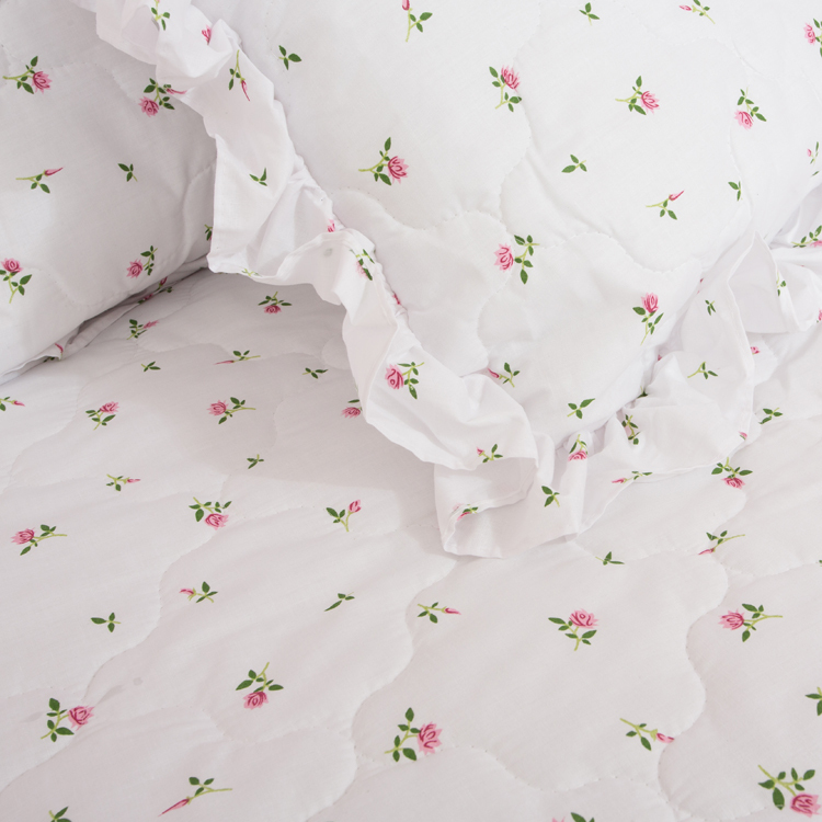 Traditional Quilted Fitted Bedspread White with Rosebud Print eBay