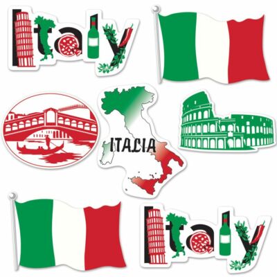 Italian Cutouts #2 7 Pack 12'' to 16'' Italy Party Decorations Green White Red