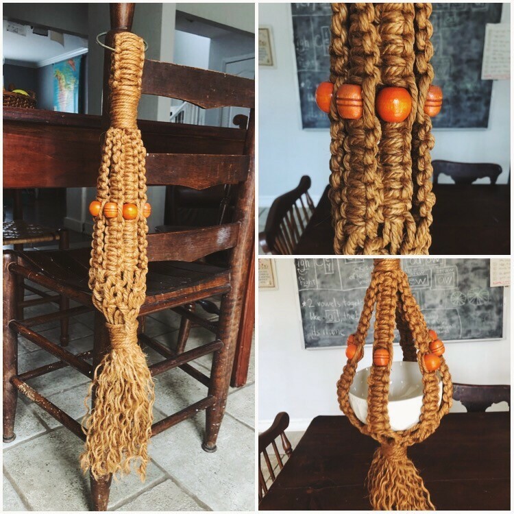 Vintage 1970s Beaded Macrame Plant Hanger