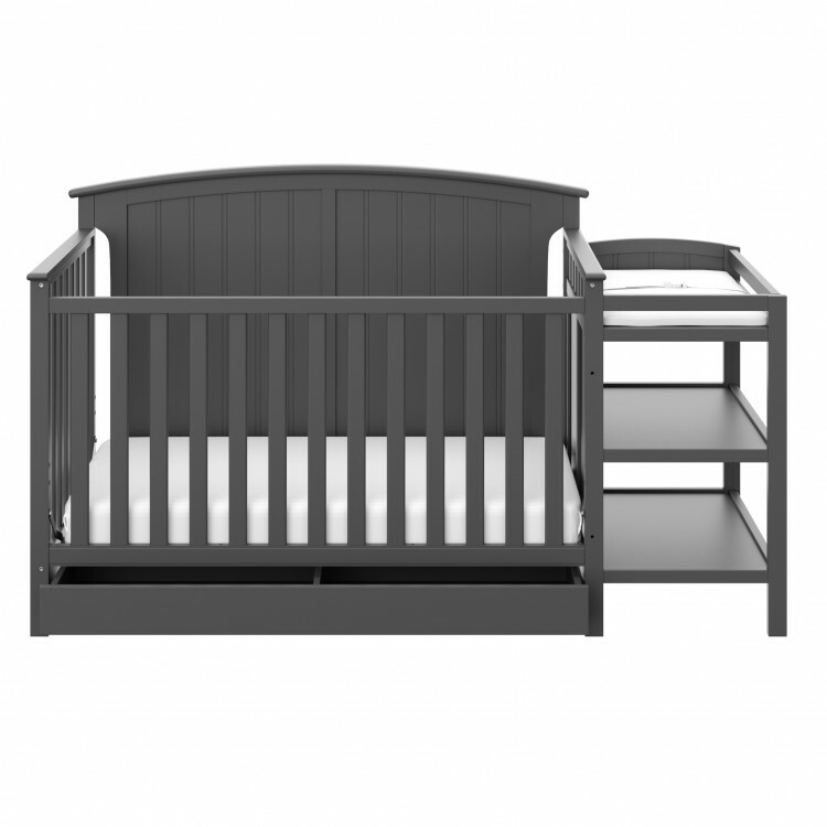 Baby Crib with Changing Table and Drawer Storage Underneath 4 in 1, Gray