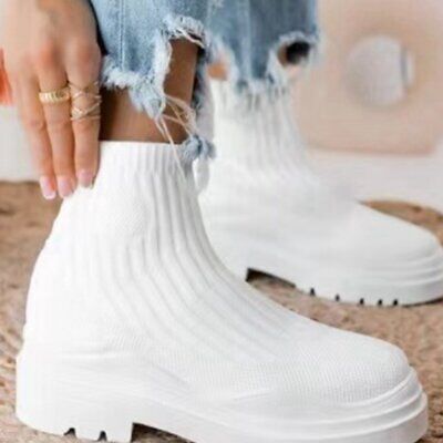Women's Knitted Ankle Boots Thick bottom Large Size shoes US 