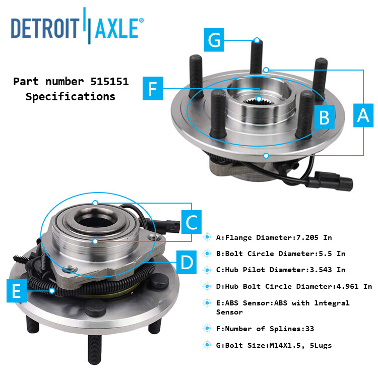 Front Wheel Bearing Hub Assembly for 2012 2013 2014 2015 - 2018 Dodge Ram 1500