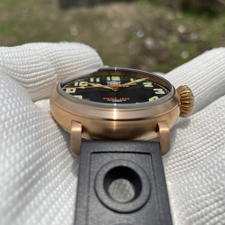 Pre-owned Steeldive 1903 Bronze Diver Watches Super Luminous Unique Crown 200m Pilot Watch