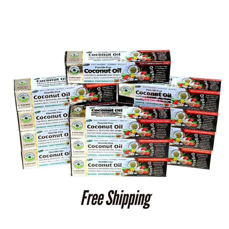 Organic Coconut oil Herbal Toothpaste Al Riyan 10 in 1 Fluoride free, Pack of 6