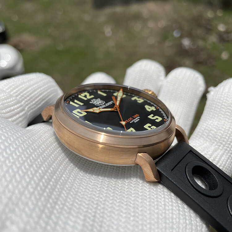 Pre-owned Steeldive 1903 Bronze Diver Watches Super Luminous Unique Crown 200m Pilot Watch