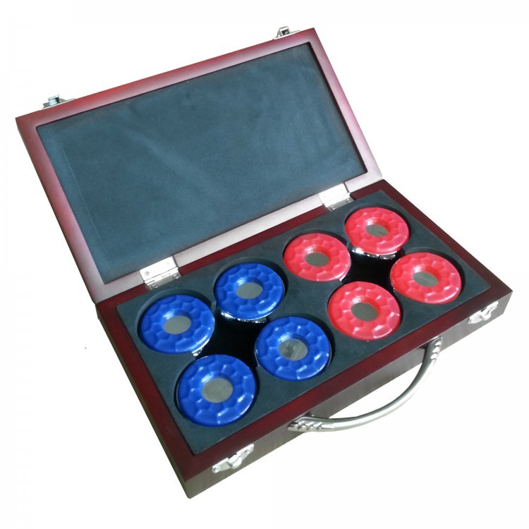 Shuffleboard Regulation Sized Puck Set w Wooden Puck Case 8 Dimpled Top