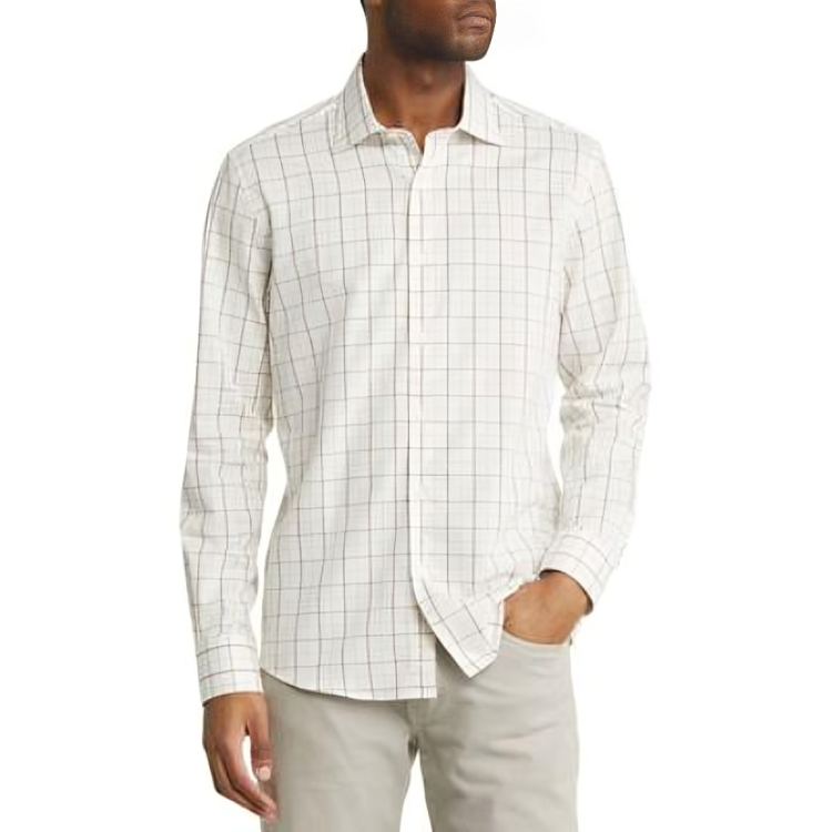 Scott Barber Check Wool Blend Button-Up Shirt Men's XL Beige/Burgundy Collared - Picture 1 of 16