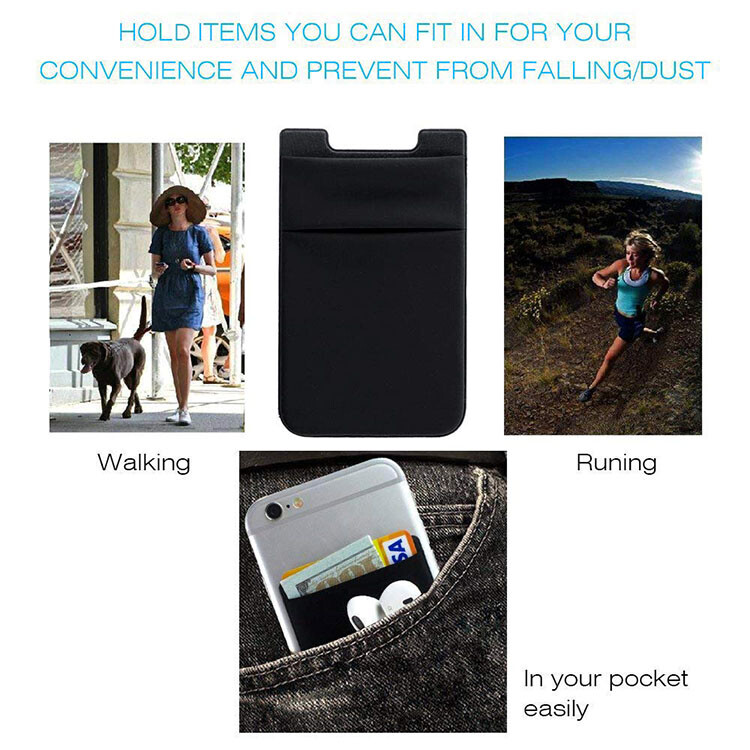Two Pockets Cell Phone Credit Card Holder Wallet Sticker for Key Adhesive Black