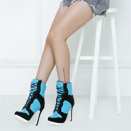 Women Athletic Ankle Boots Lace Up Sneaker High Stiletto Women Athletic Ankle Boots Lace Up Sneaker High Stiletto