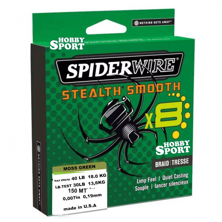 SPIDERWIRE 150 MT MOSS GREEN DIAM.  0,19 MM STEALTH SMOOTH 8 FILI  ORIGINALE USA