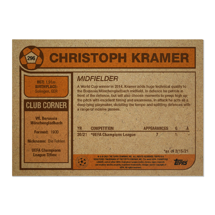 Topps UCL Living Set - Card 296 - Christoph Kramer - Borussia Mönchengladbach